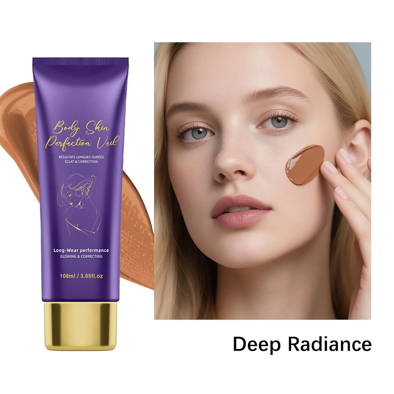 Body Coverage Perfector with Brush | Buildable Full Coverage Cream, Waterproof Leg Makeup for Tattoo Cover Up, Transfer-Resistant Formula, Natural Finish (Deep Radiance)