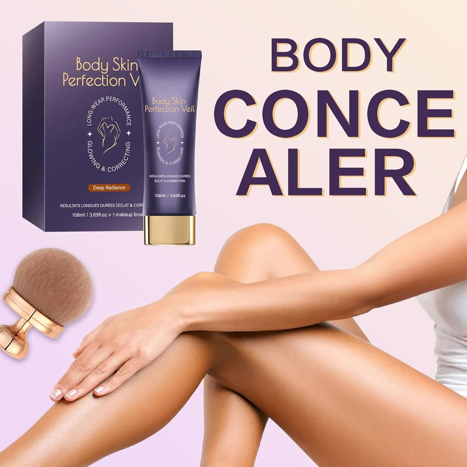 Body Coverage Perfector with Brush | Waterproof Leg & Body Makeup, Tattoo & Scar Cover Up, Long-Lasting Transfer-Resistant Formula, Buildable Full Coverage for All Skin Tones (#03)
