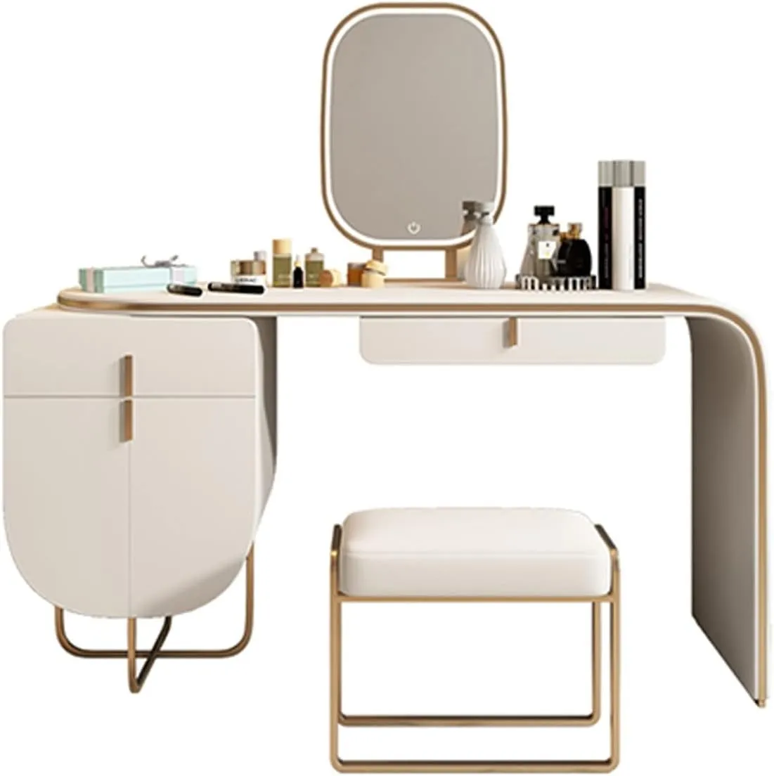 BONAD Makeup Vanity Dresser Retractable Dresser with Drawer Makeup Mirror Makeup Stool Makeup Table All in One Set Ladies Makeup Assistant Makeup Dressing Table (Color : B)