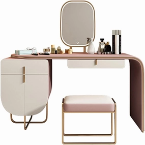 BONAD Makeup Vanity Dresser Retractable Dresser with Drawer Makeup Mirror Makeup Stool Makeup Table All in One Set Ladies Makeup Assistant Makeup Dressing Table (Color : F)