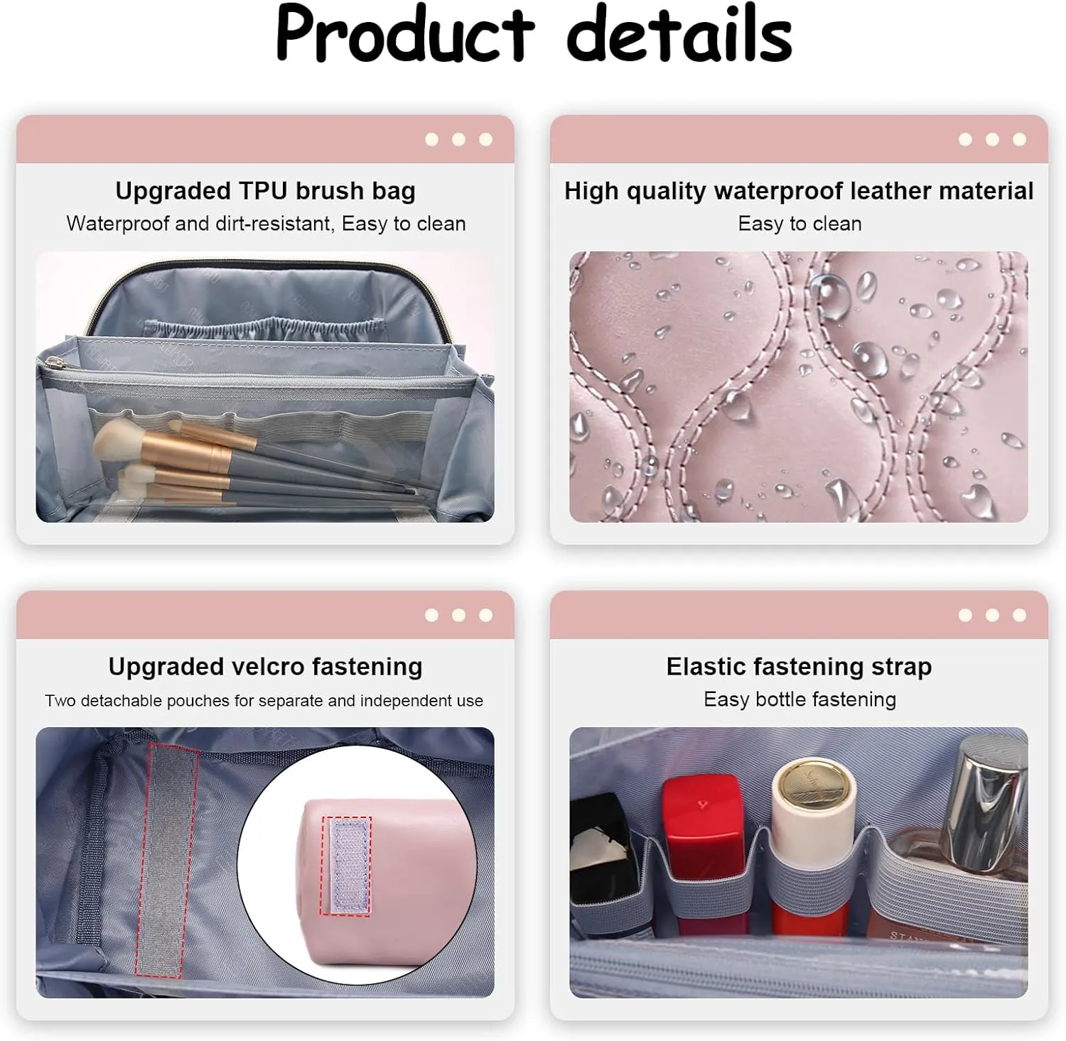 BOYATU Travel Makeup Bags for Women Cosmetic Bag: Puffy Make up Bags Set of 3 - Vegan Leather Makeup Organizer - Waterproof Large Toiletry Bag with Compartments - Travel Essentials (03 Pink)