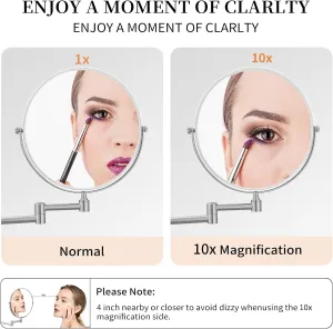 BWE Brushed Nickel Wall Mounted Makeup Mirror 1X/10X Magnification 7.87" Double Sided Bathroom Mirror for Makeup or Shaving 360° Swivel Extendable Vanity Mirror