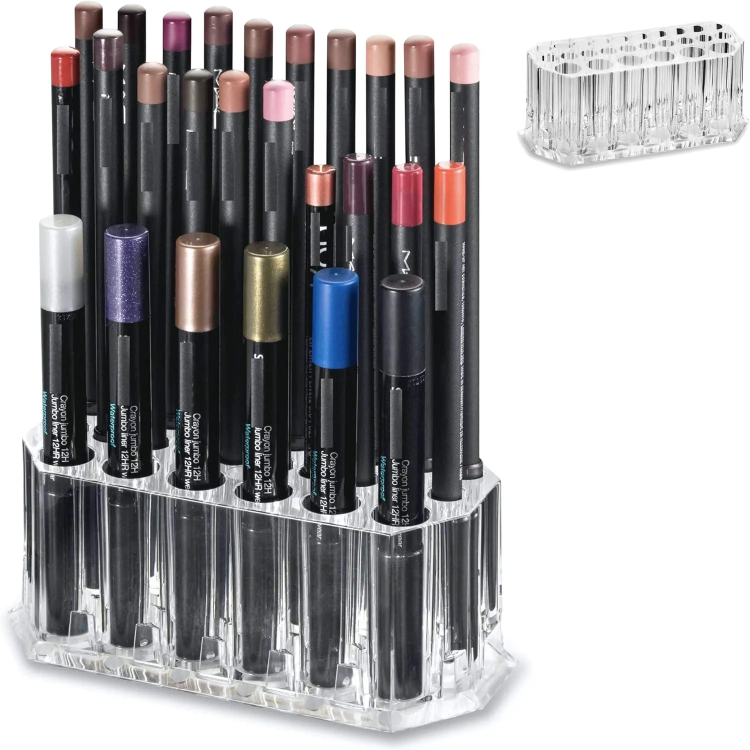 BY ALEGORY Acrylic Eyeliner Organizer & Lip Liner Organizer 26 Space Storage 20 Standard 6 Jumbo Cosmetic Pencil Makeup Display Case Refillable Container
