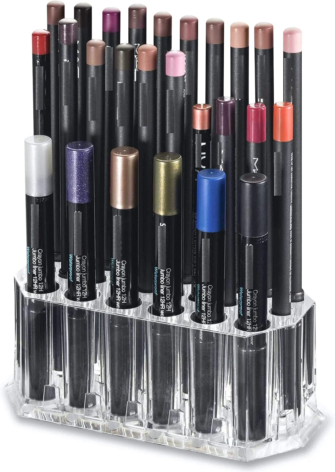 BY ALEGORY Acrylic Eyeliner Organizer & Lip Liner Organizer 26 Space Storage 20 Standard 6 Jumbo Cosmetic Pencil Makeup Display Case Refillable Container