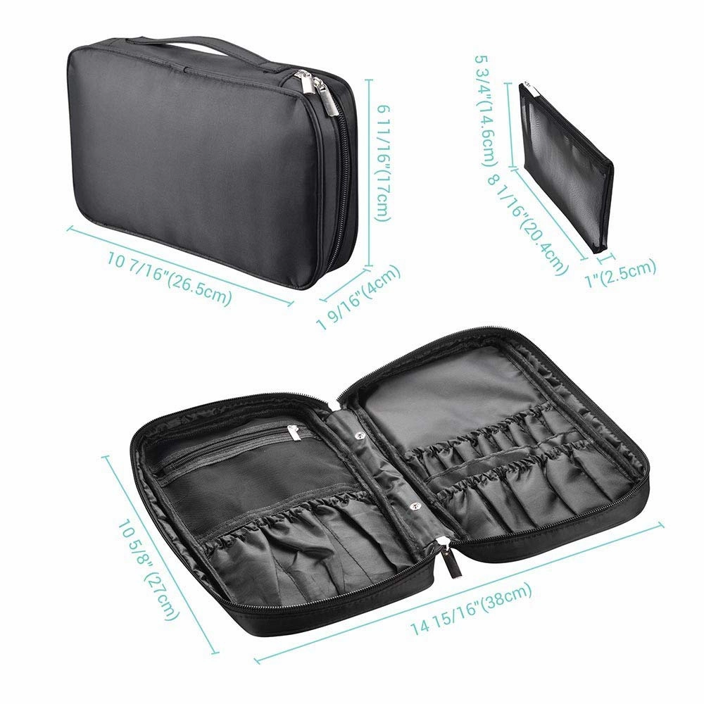 BYOOTIQUE Makeup Brush Bag Organizer Portable Multi Brush Holder Makeup Hand Bag Cosmetic Organizer Detachable Pouch Storage Case for Travel Home, Black