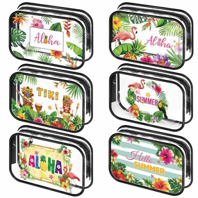 Capoda 6 Pcs Hawaiian Clear Toiletry Bags Transparent Aloha Cosmetic Bags Waterproof PVC Summer Beach Travel Pouch Gifts for Women Business Bathroom Organizer, 6 Styles