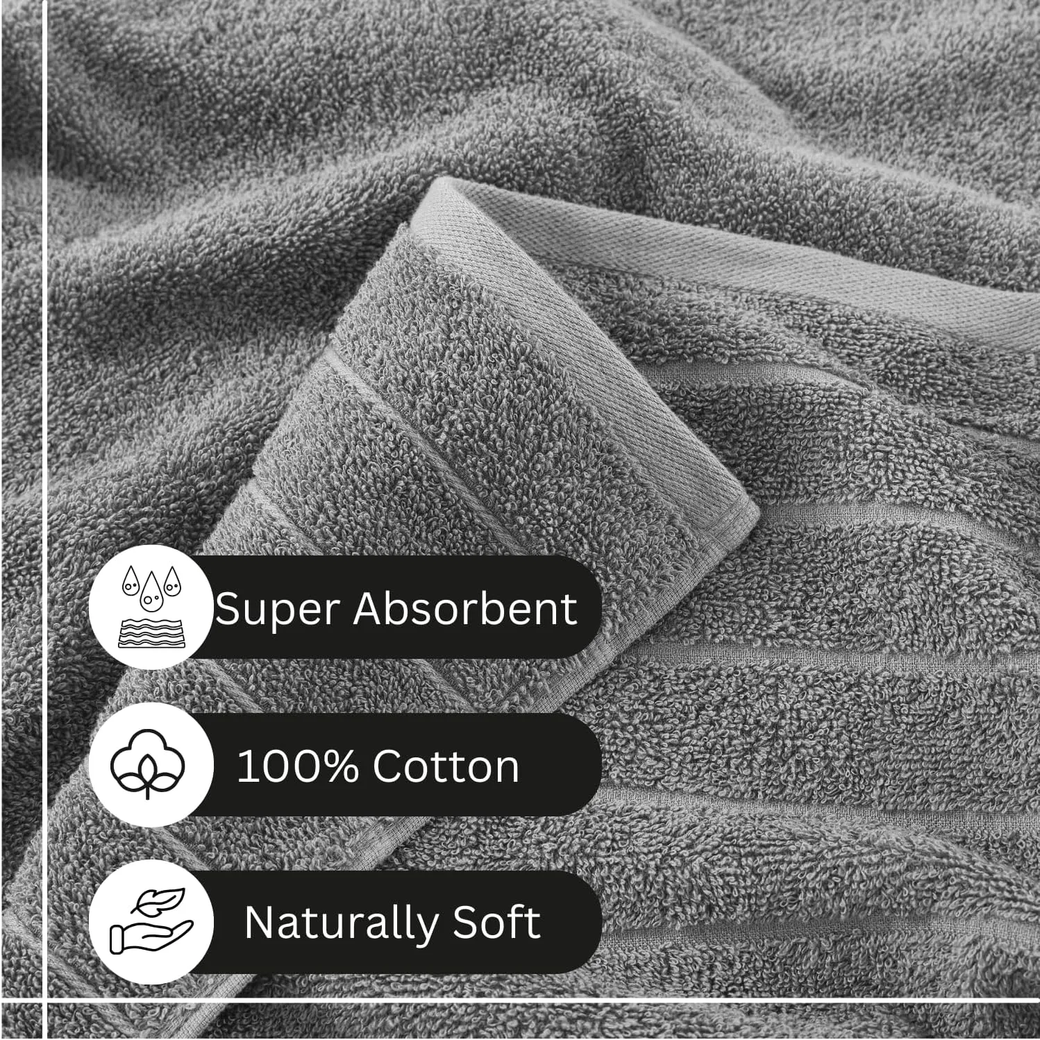 Casa Platino 100% Cotton 12 Piece Bath Towel Set - Ring Spun, Quick Dry, Super Soft & Highly Absorbent - 4 Bath, 4 Washcloths, 4 Bathroom Hand Towels - Hotel Quality Bathroom Towel Set - Ultimate Grey