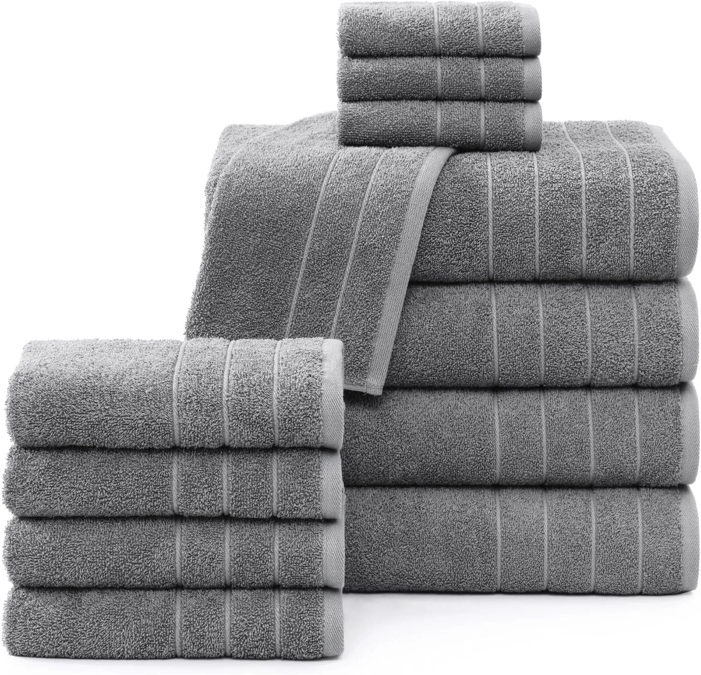 Casa Platino 100% Cotton 12 Piece Bath Towel Set - Ring Spun, Quick Dry, Super Soft & Highly Absorbent - 4 Bath, 4 Washcloths, 4 Bathroom Hand Towels - Hotel Quality Bathroom Towel Set - Ultimate Grey