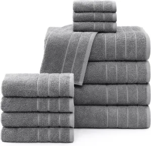 Casa Platino 100% Cotton 12 Piece Bath Towel Set - Ring Spun, Quick Dry, Super Soft & Highly Absorbent - 4 Bath, 4 Washcloths, 4 Bathroom Hand Towels - Hotel Quality Bathroom Towel Set - Ultimate Grey