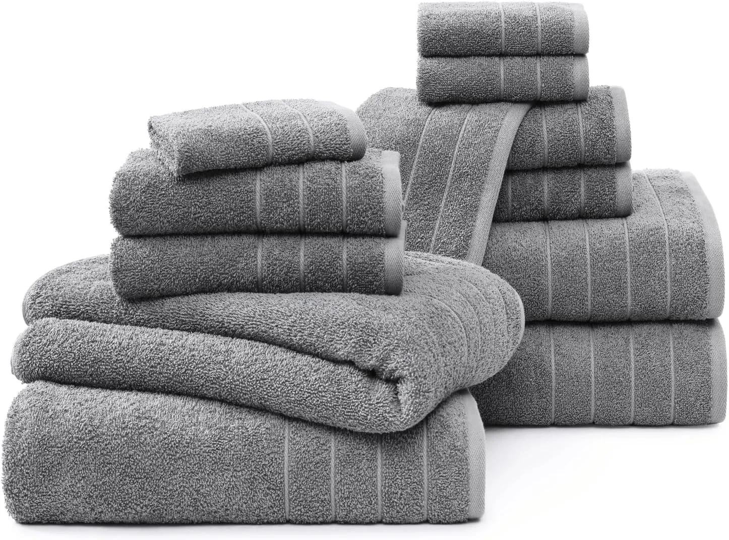 Casa Platino 100% Cotton 12 Piece Bath Towel Set - Ring Spun, Quick Dry, Super Soft & Highly Absorbent - 4 Bath, 4 Washcloths, 4 Bathroom Hand Towels - Hotel Quality Bathroom Towel Set - Ultimate Grey