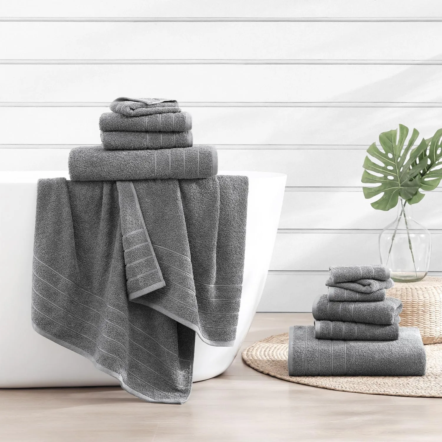 Casa Platino 100% Cotton 12 Piece Bath Towel Set - Ring Spun, Quick Dry, Super Soft & Highly Absorbent - 4 Bath, 4 Washcloths, 4 Bathroom Hand Towels - Hotel Quality Bathroom Towel Set - Ultimate Grey