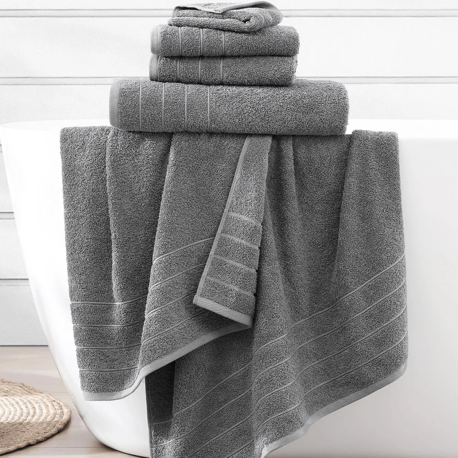 Casa Platino 100% Cotton 12 Piece Bath Towel Set - Ring Spun, Quick Dry, Super Soft & Highly Absorbent - 4 Bath, 4 Washcloths, 4 Bathroom Hand Towels - Hotel Quality Bathroom Towel Set - Ultimate Grey