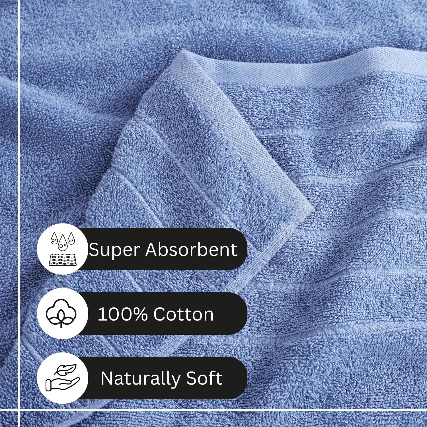 Casa Platino 100% Cotton Luxury Bath Towel Set - 12 Pieces - Ring Spun, Ultra Soft, Quick Dry & Extra Absorbent - 4 Bath, 4 Washcloths, 4 Bathroom Hand Towels - Minimal Lint After 3 Washes - Blue