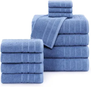 Casa Platino 100% Cotton Luxury Bath Towel Set - 12 Pieces - Ring Spun, Ultra Soft, Quick Dry & Extra Absorbent - 4 Bath, 4 Washcloths, 4 Bathroom Hand Towels - Minimal Lint After 3 Washes - Blue