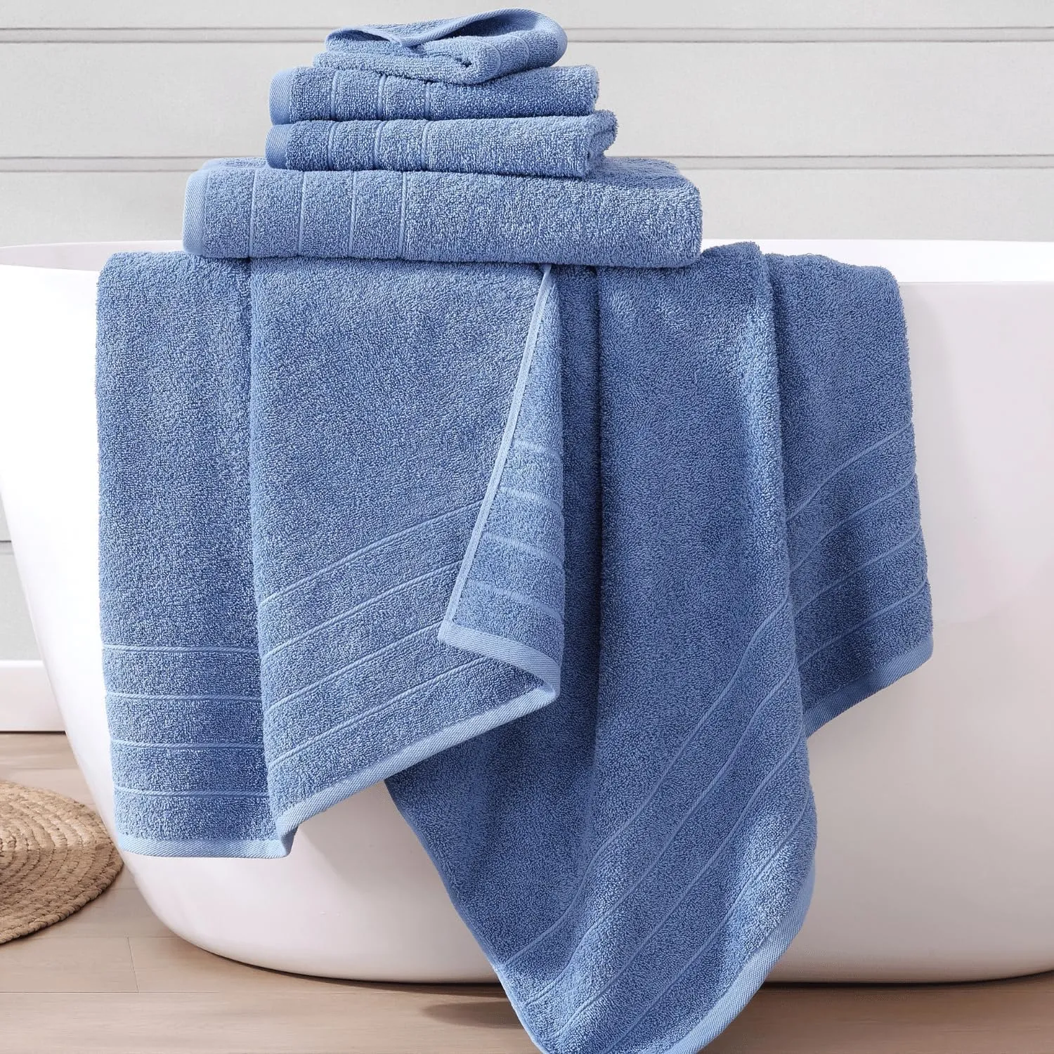 Casa Platino 100% Cotton Luxury Bath Towel Set - 12 Pieces - Ring Spun, Ultra Soft, Quick Dry & Extra Absorbent - 4 Bath, 4 Washcloths, 4 Bathroom Hand Towels - Minimal Lint After 3 Washes - Blue