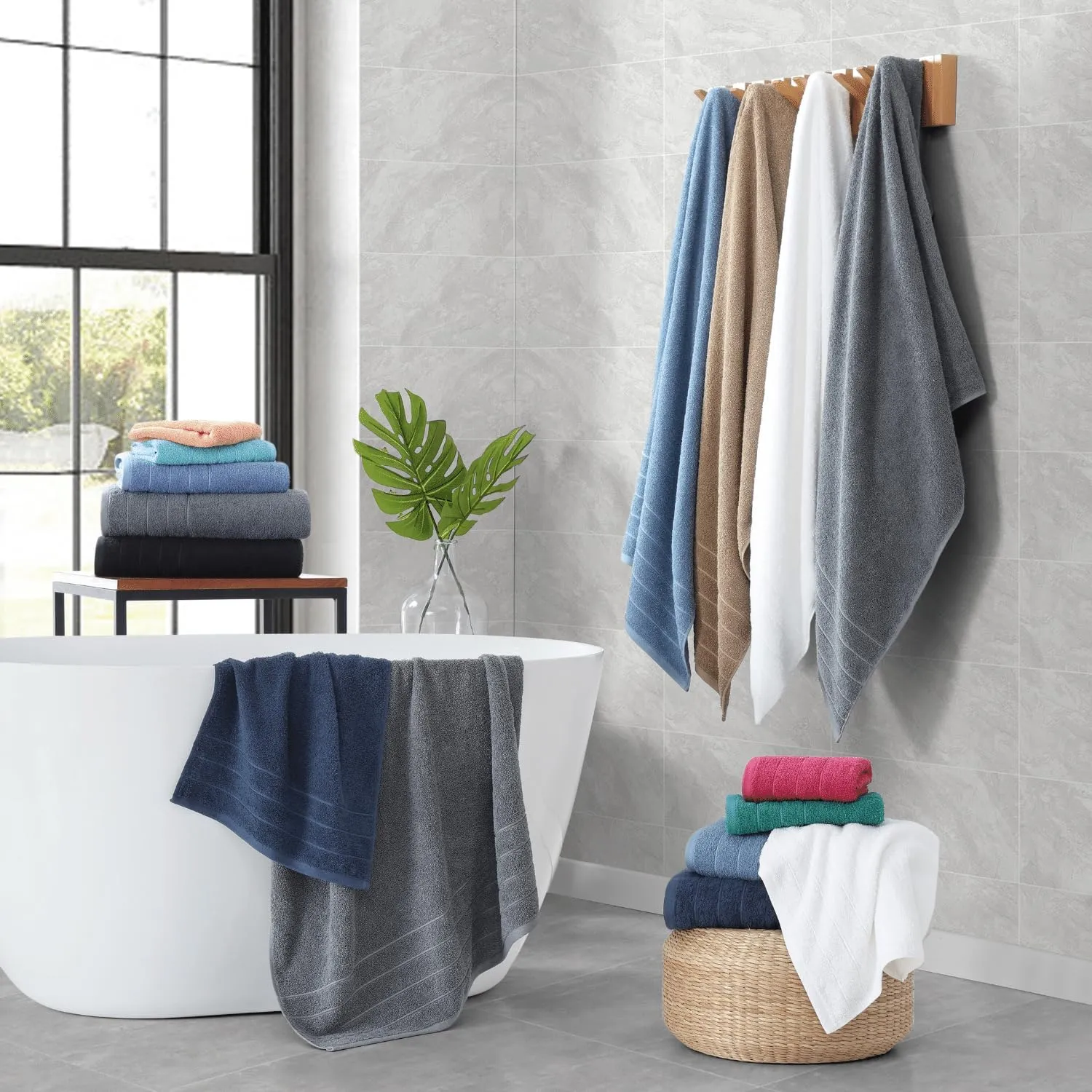 Casa Platino 100% Cotton Luxury Bathroom Towel Set - 18 Pc - Ring Spun, Quick Dry, Soft & Highly Absorbent - 6 Bath, 6 Washcloths, 6 Hand Towels - Remains Plush After Multiple Washes - Cerulean Blue