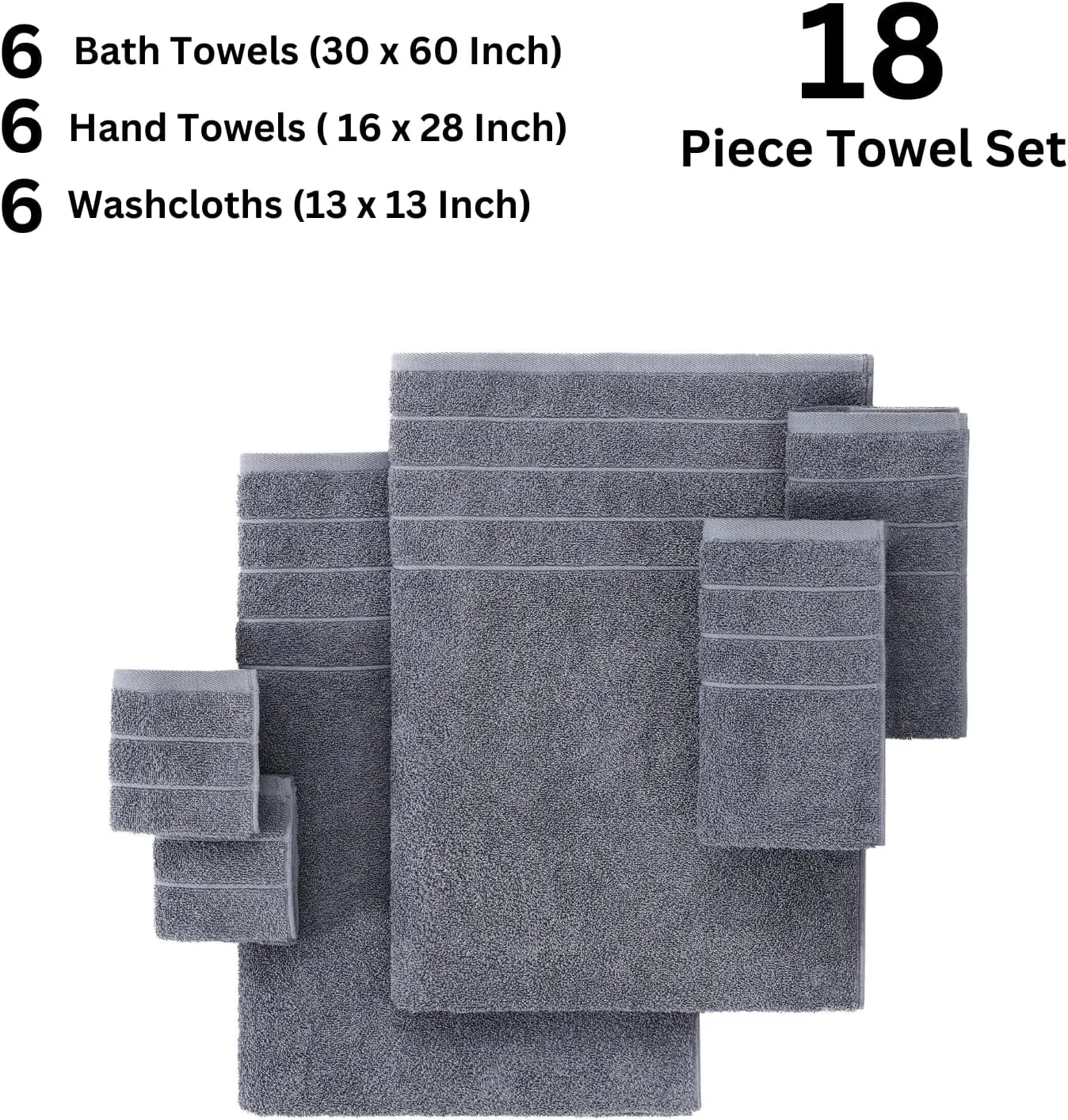 Casa Platino 100% Cotton Luxury Bathroom Towel Set - 18 Pc - Ring Spun, Quick Dry, Soft & Highly Absorbent - 6 Bath, 6 Washcloths, 6 Hand Towels - Remains Plush After Multiple Washes - Cerulean Blue