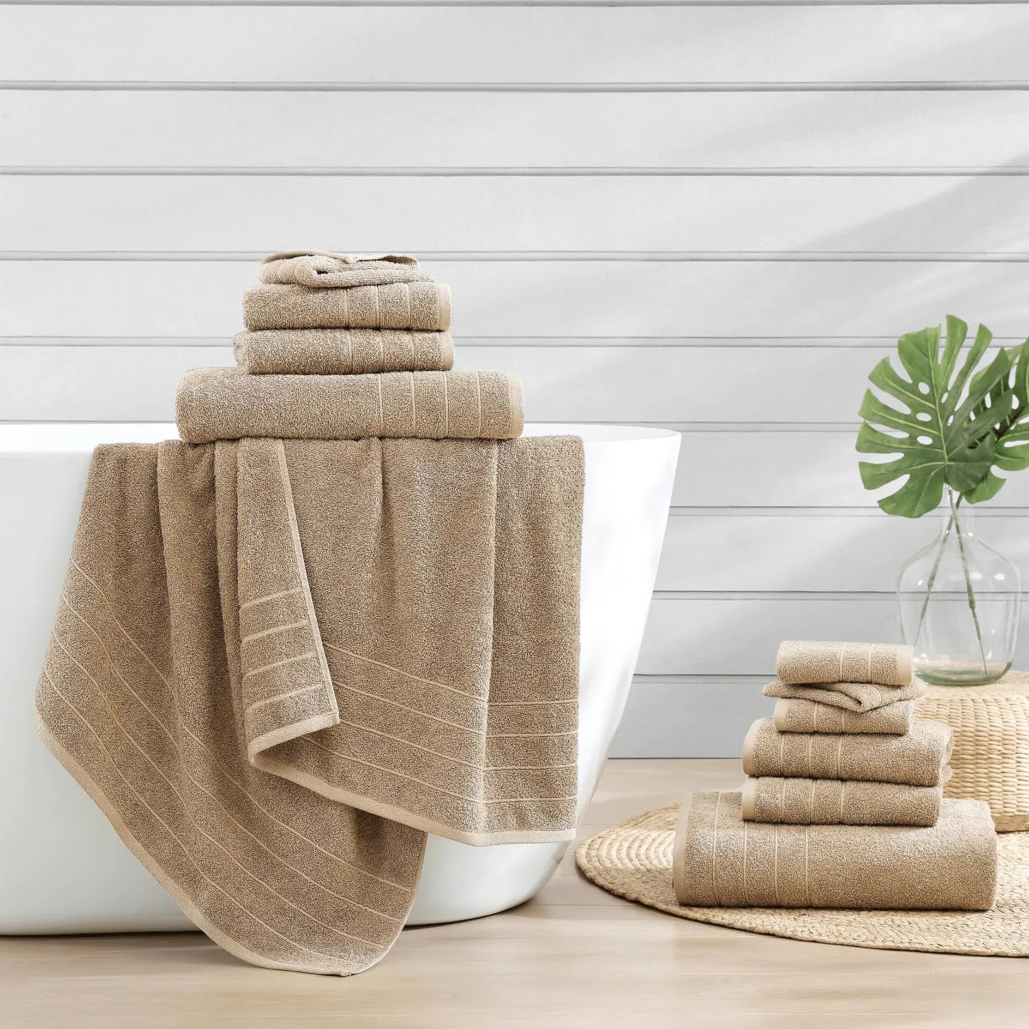 Casa Platino 100% Mercerized Cotton Bathroom Towel Set - 12 Pcs - Ring Spun, Super Soft & Highly Absorbent - 4 Large Bath Towels, 4 Washcloths, 4 Hand Towels - Wide Variety of Colours - Tawny Brown
