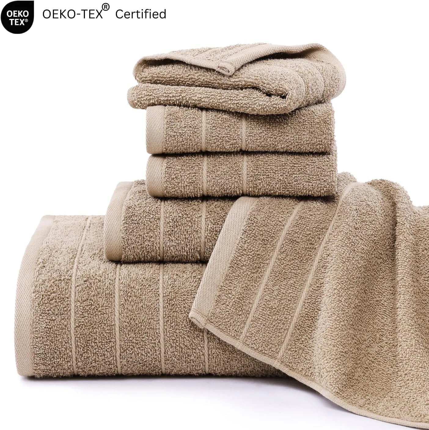Casa Platino 100% Mercerized Cotton Bathroom Towel Set - 12 Pcs - Ring Spun, Super Soft & Highly Absorbent - 4 Large Bath Towels, 4 Washcloths, 4 Hand Towels - Wide Variety of Colours - Tawny Brown