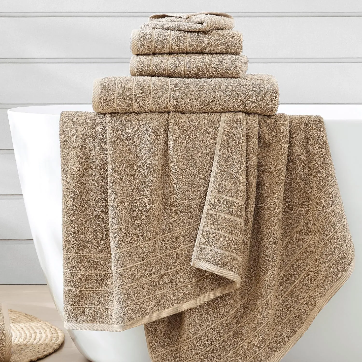 Casa Platino 100% Mercerized Cotton Bathroom Towel Set - 12 Pcs - Ring Spun, Super Soft & Highly Absorbent - 4 Large Bath Towels, 4 Washcloths, 4 Hand Towels - Wide Variety of Colours - Tawny Brown