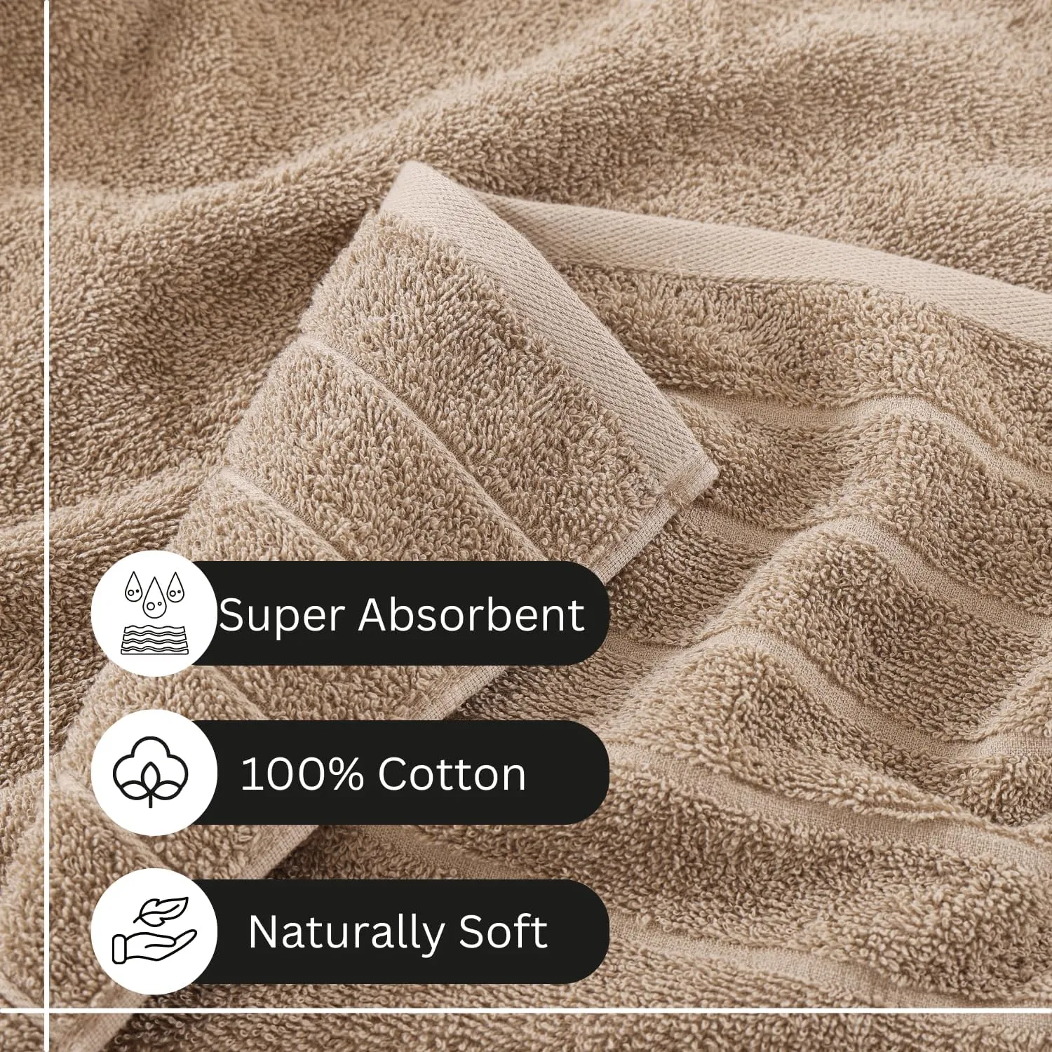 Casa Platino 100% Mercerized Cotton Bathroom Towel Set - 12 Pcs - Ring Spun, Super Soft & Highly Absorbent - 4 Large Bath Towels, 4 Washcloths, 4 Hand Towels - Wide Variety of Colours - Tawny Brown