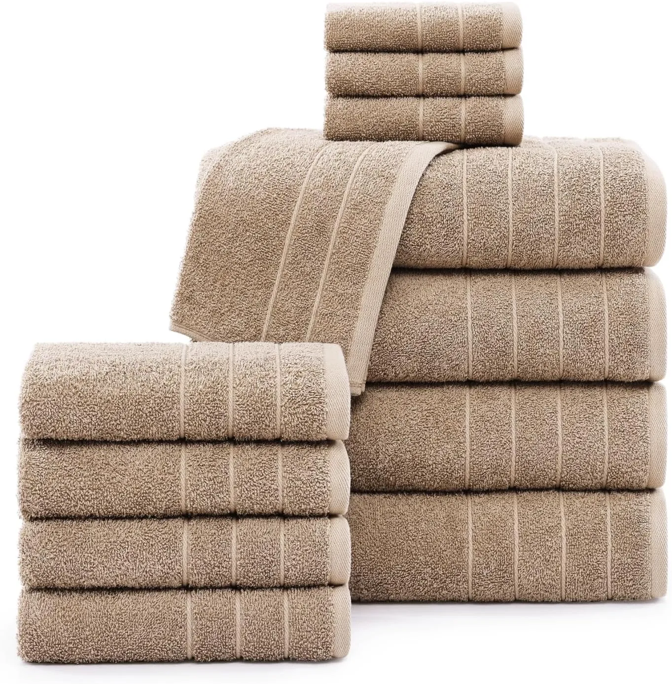 Casa Platino 100% Mercerized Cotton Bathroom Towel Set - 12 Pcs - Ring Spun, Super Soft & Highly Absorbent - 4 Large Bath Towels, 4 Washcloths, 4 Hand Towels - Wide Variety of Colours - Tawny Brown