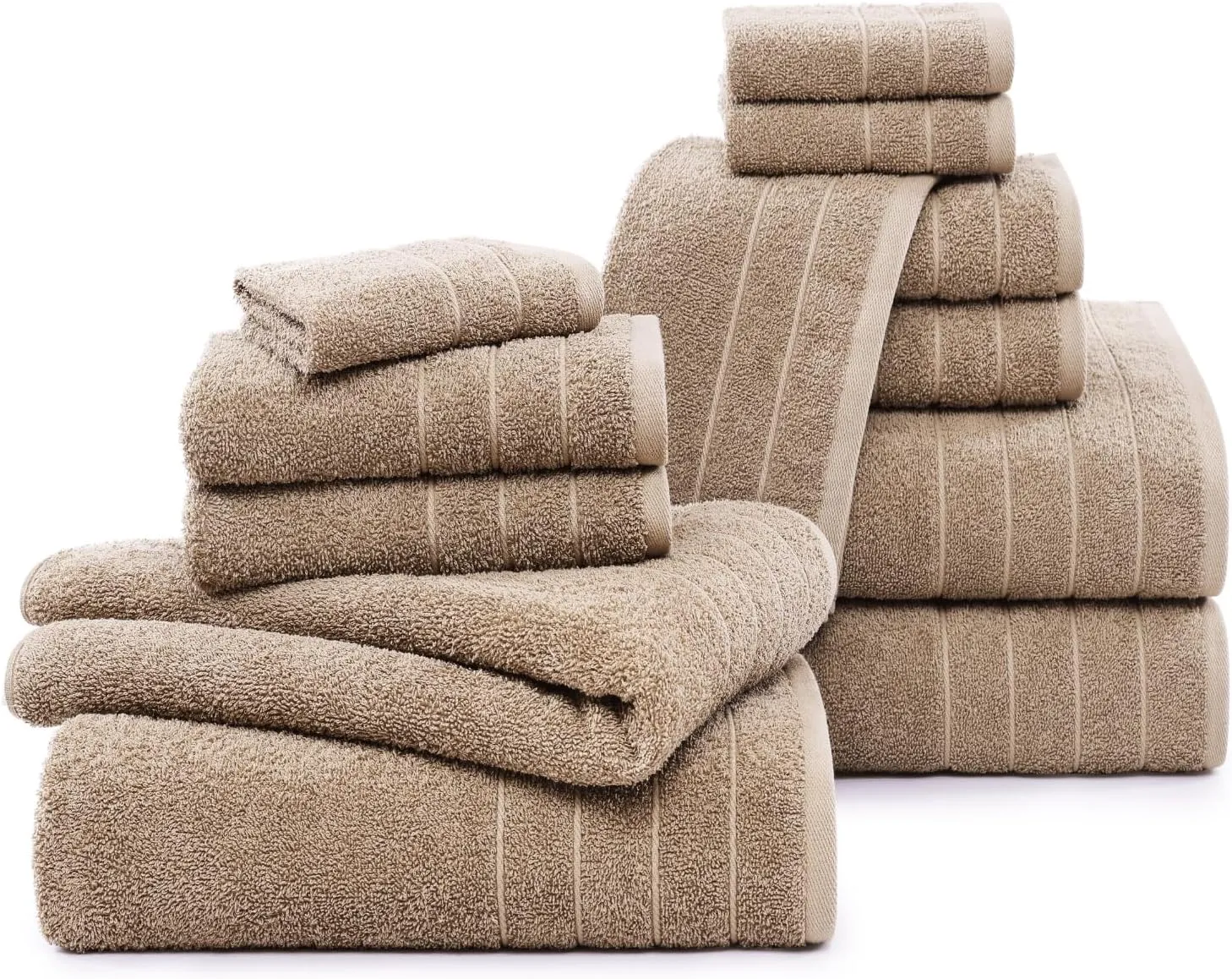 Casa Platino 100% Mercerized Cotton Bathroom Towel Set - 12 Pcs - Ring Spun, Super Soft & Highly Absorbent - 4 Large Bath Towels, 4 Washcloths, 4 Hand Towels - Wide Variety of Colours - Tawny Brown