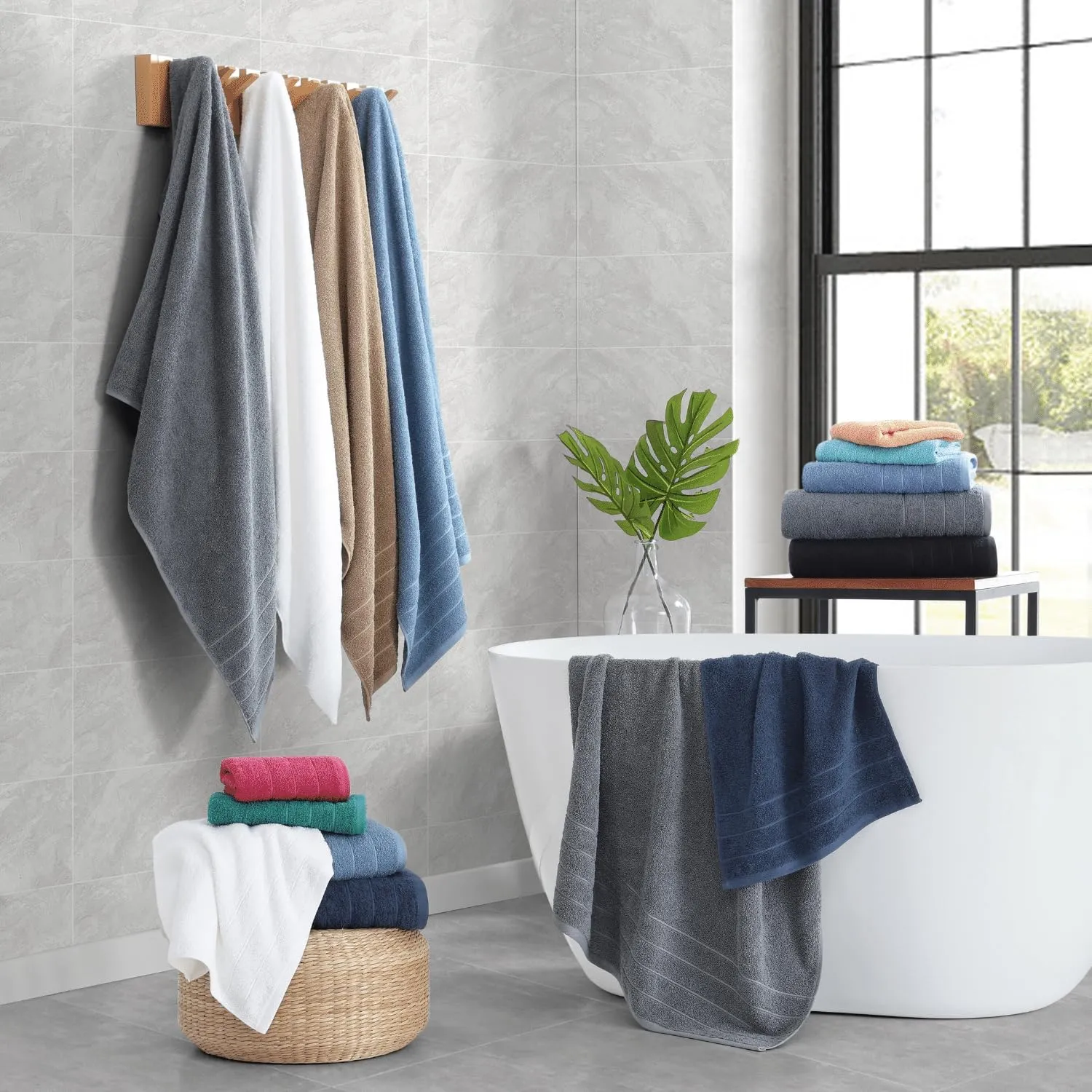 Casa Platino 100% Mercerized Cotton Luxury Bathroom Towels Set - 12 Piece - Ring Spun Technology - 4 Bath, 4 Washcloths, 4 Hand Towels - Remains Soft & Absorbent Even After Multiple Washes - Black