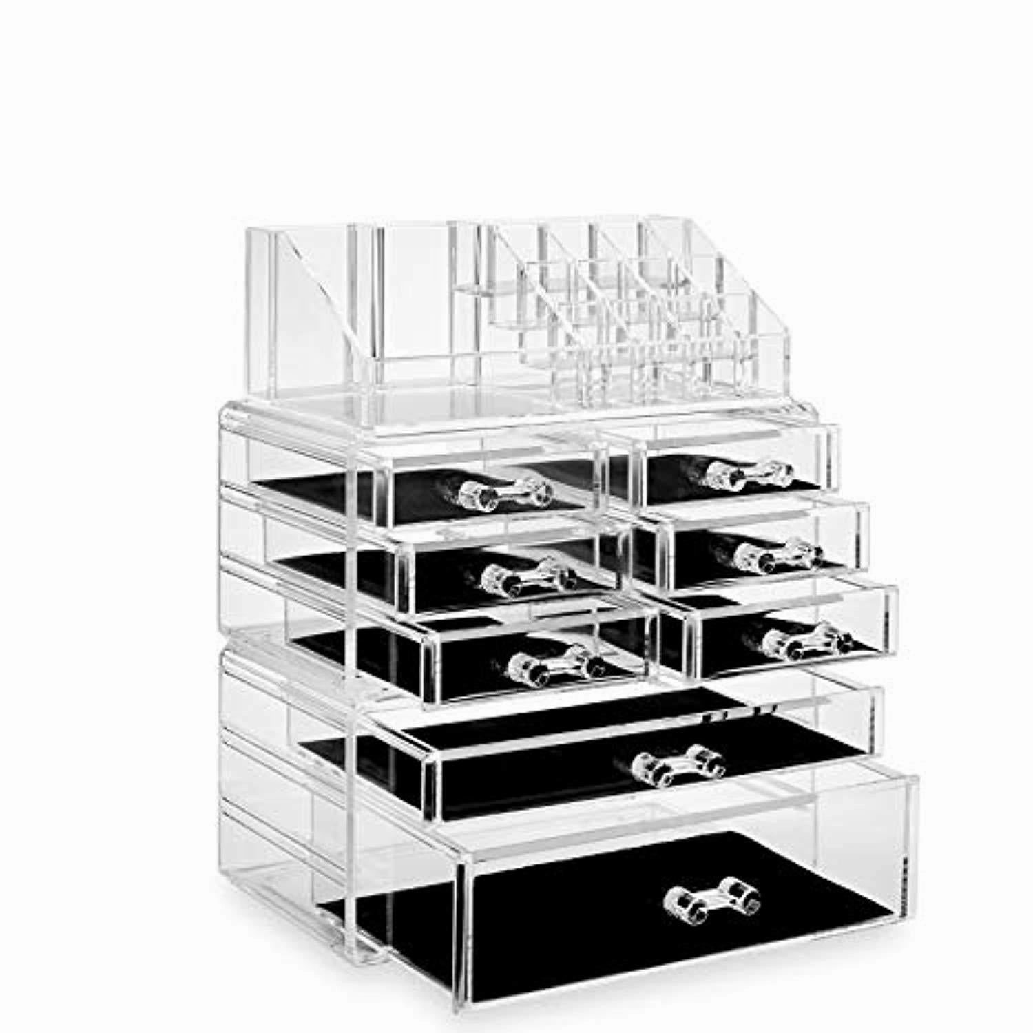 Casafield Acrylic Cosmetic Makeup Organizer & Jewelry Storage Display Case - 3 Piece Drawer Set - Clear