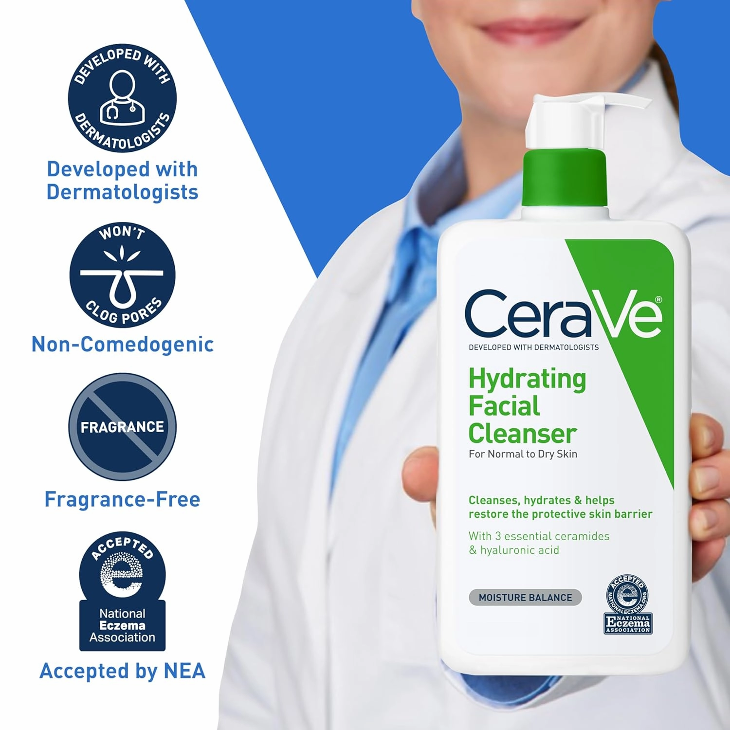 CeraVe Hydrating Facial Cleanser, Moisturizing Face Wash For Dry Skin, Hyaluronic Acid   Ceramides   Glycerin, Hydrating Cleanser For Normal To Dry Skin, National Eczema Association Certified