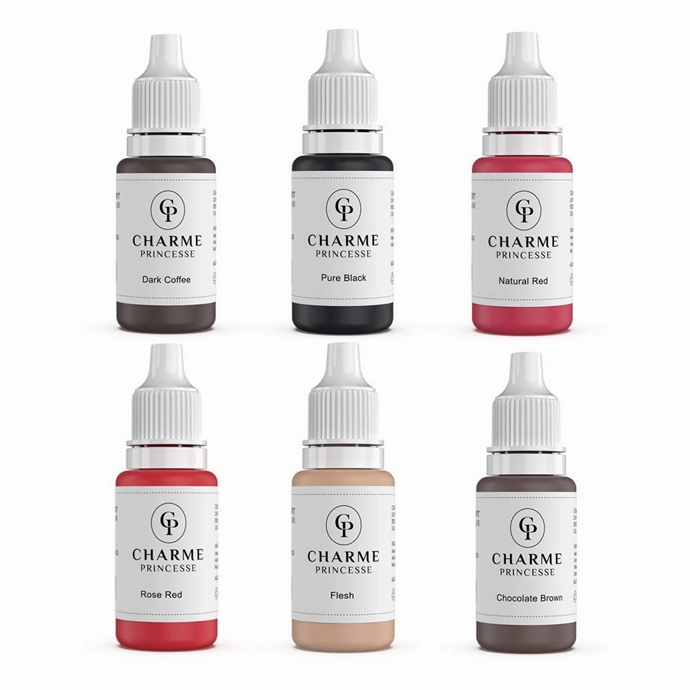 Charme Princesse Microblading Pigment Permanent Pigment Makeup 6pcs for Eyebrows Lip Tattoo Ink Supplies 15ml Bottles PI503-15-6