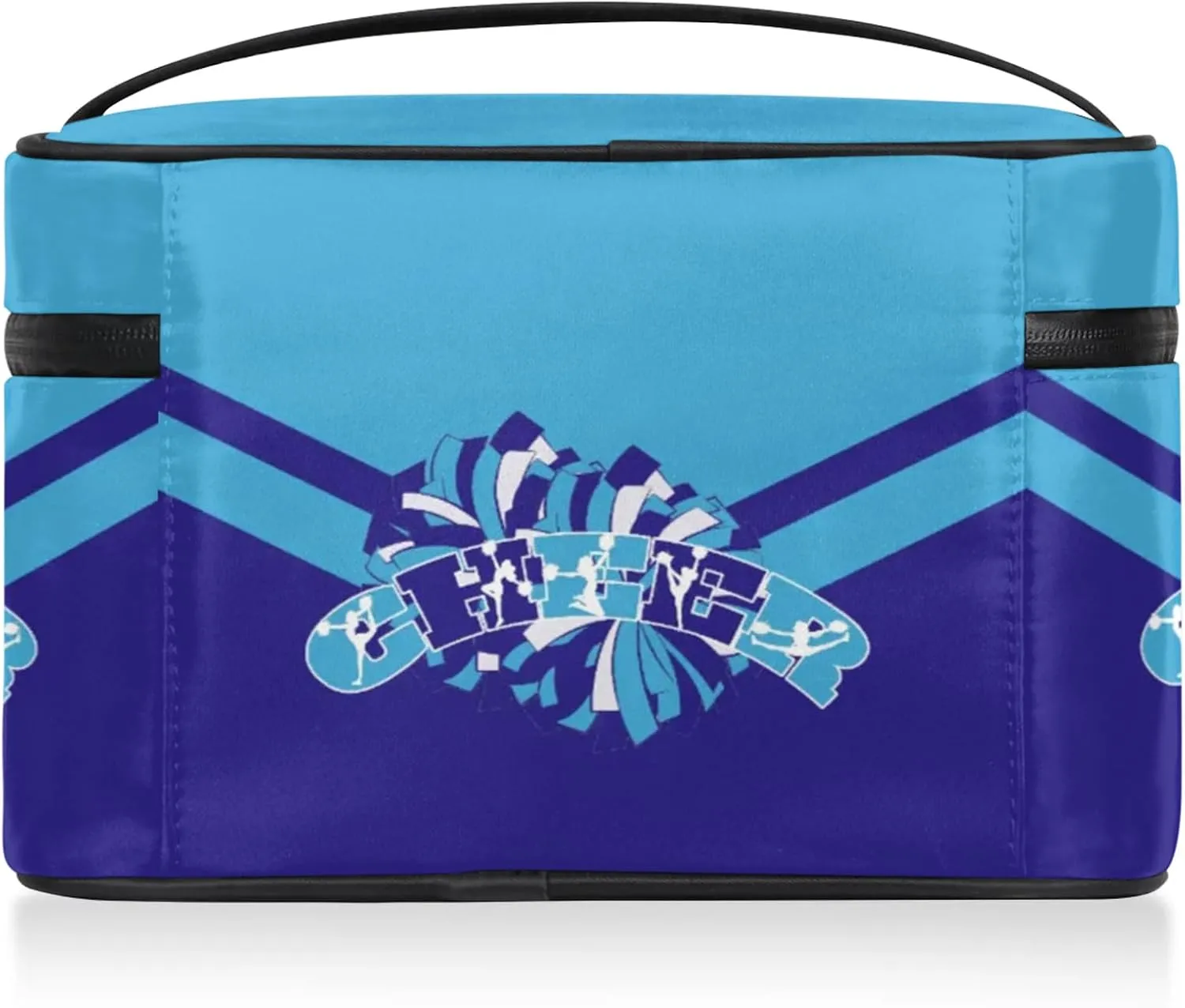 Cheer Custom Name Makeup Bag Personalized Large Cosmetic Case Portable Travel Make Up Organizer for Women Girl With Handle, Blue