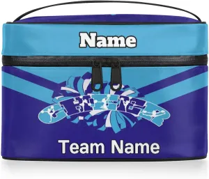 Cheer Custom Name Makeup Bag Personalized Large Cosmetic Case Portable Travel Make Up Organizer for Women Girl With Handle, Blue