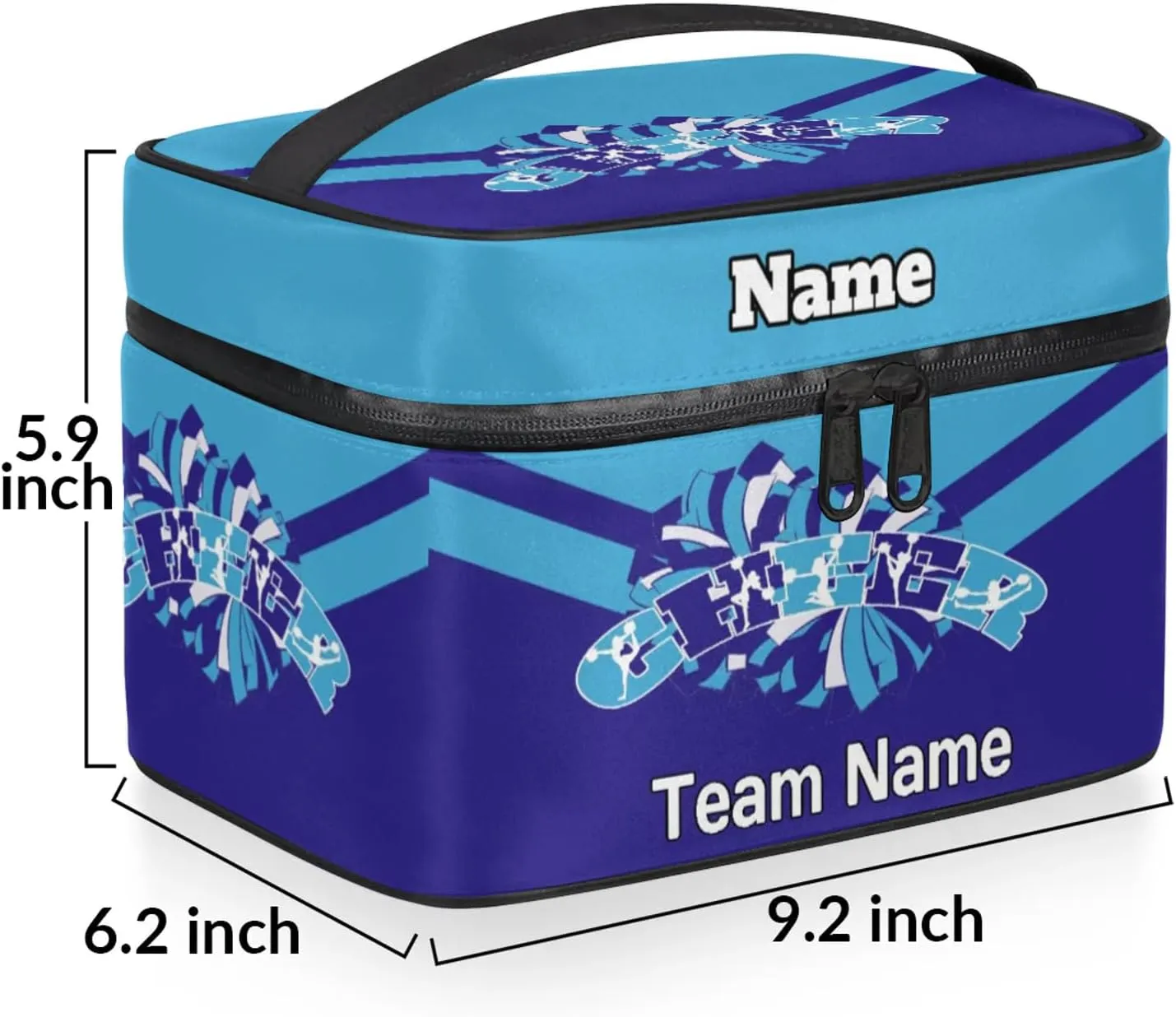 Cheer Custom Name Makeup Bag Personalized Large Cosmetic Case Portable Travel Make Up Organizer for Women Girl With Handle, Blue