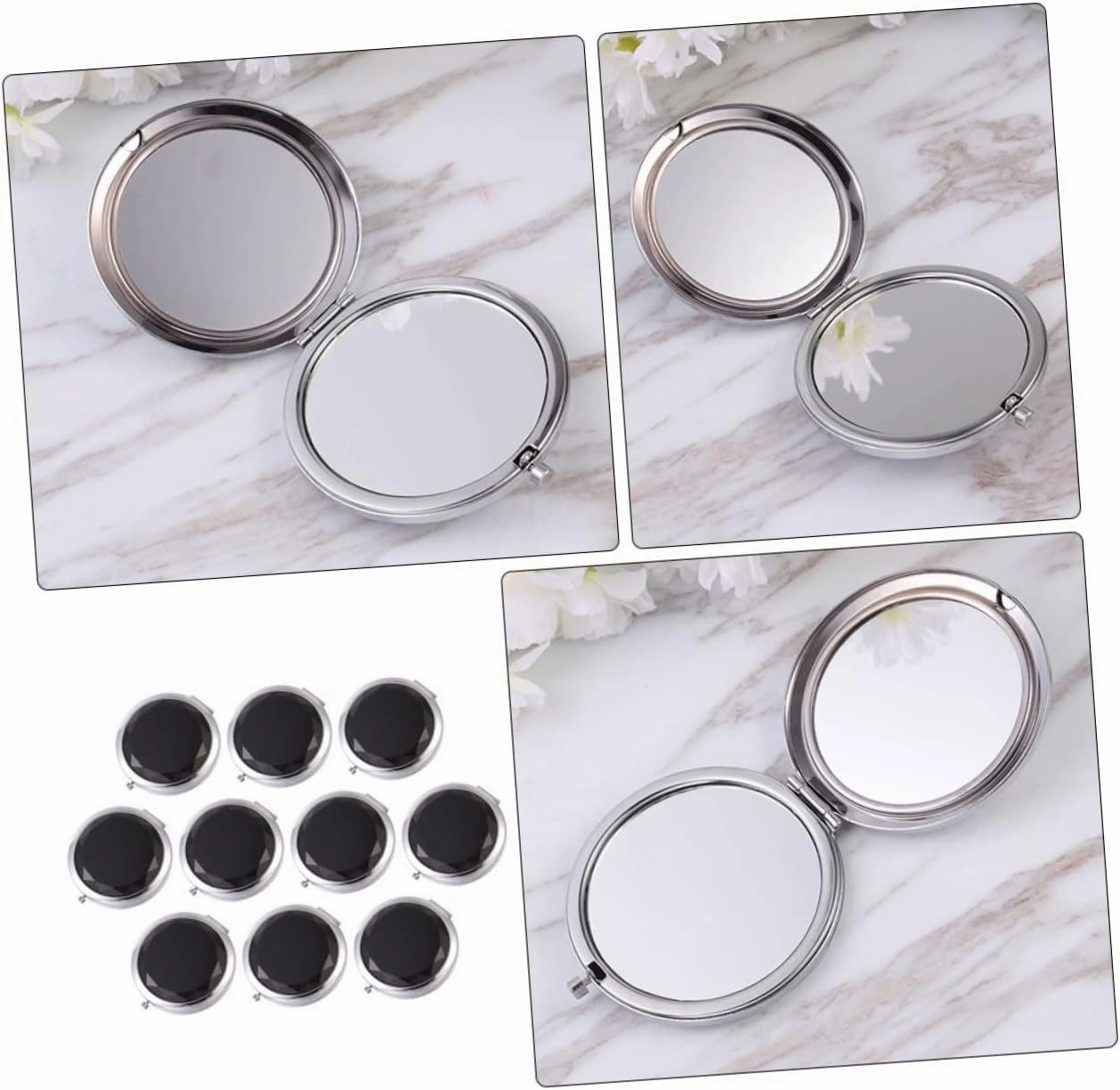 Chic Double-Sided Compact Mirror Small Makeup Mirror Brush Storage Perfect for Travel Portable and Stylish 10pcs Bundle