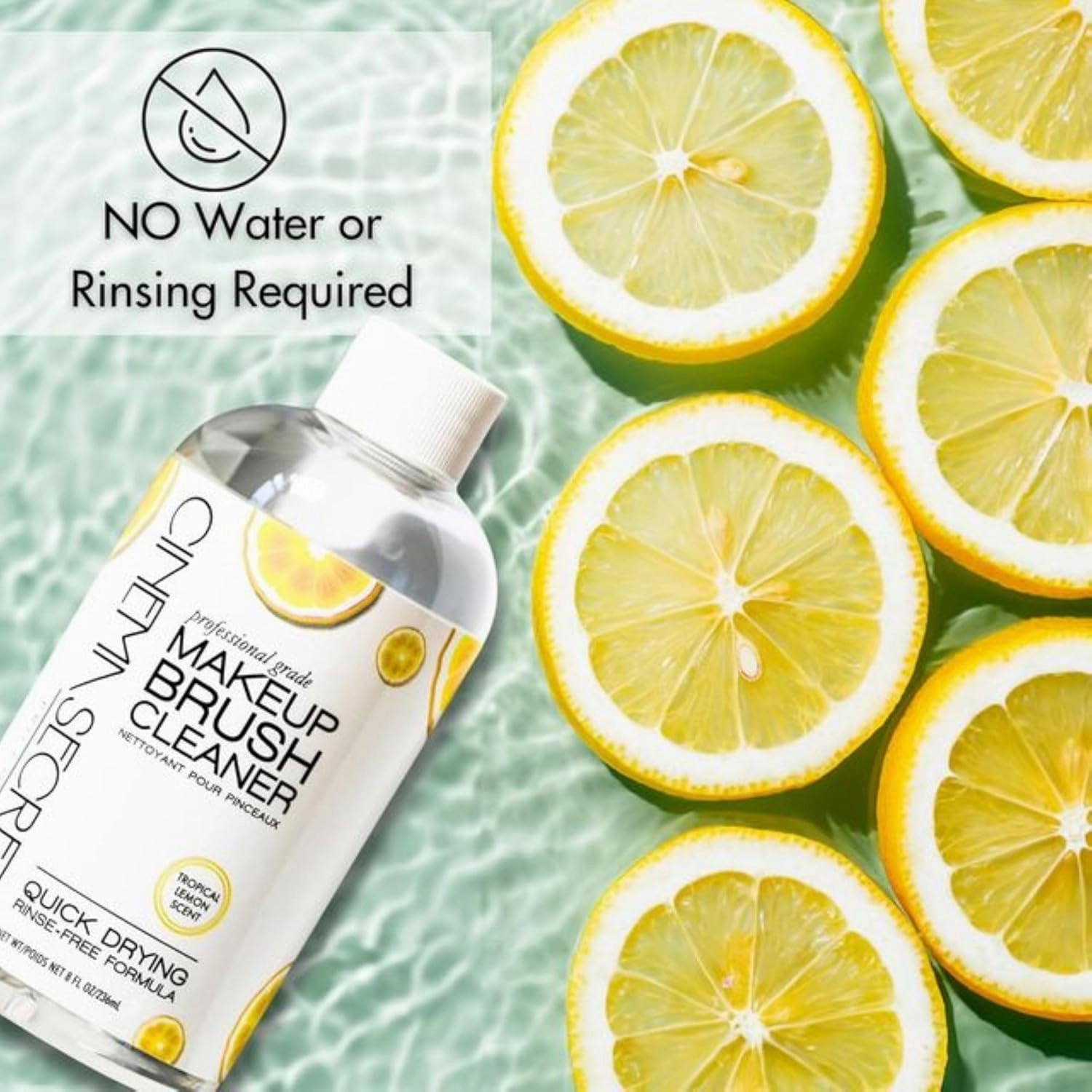 Cinema Secrets Original Makeup Brush Cleaner Solution - Professional Cleanser for Makeup Brushes - Quick-Drying, Rinse-Free Formula - Removes Stubborn Waterproof Make Up - Lemon