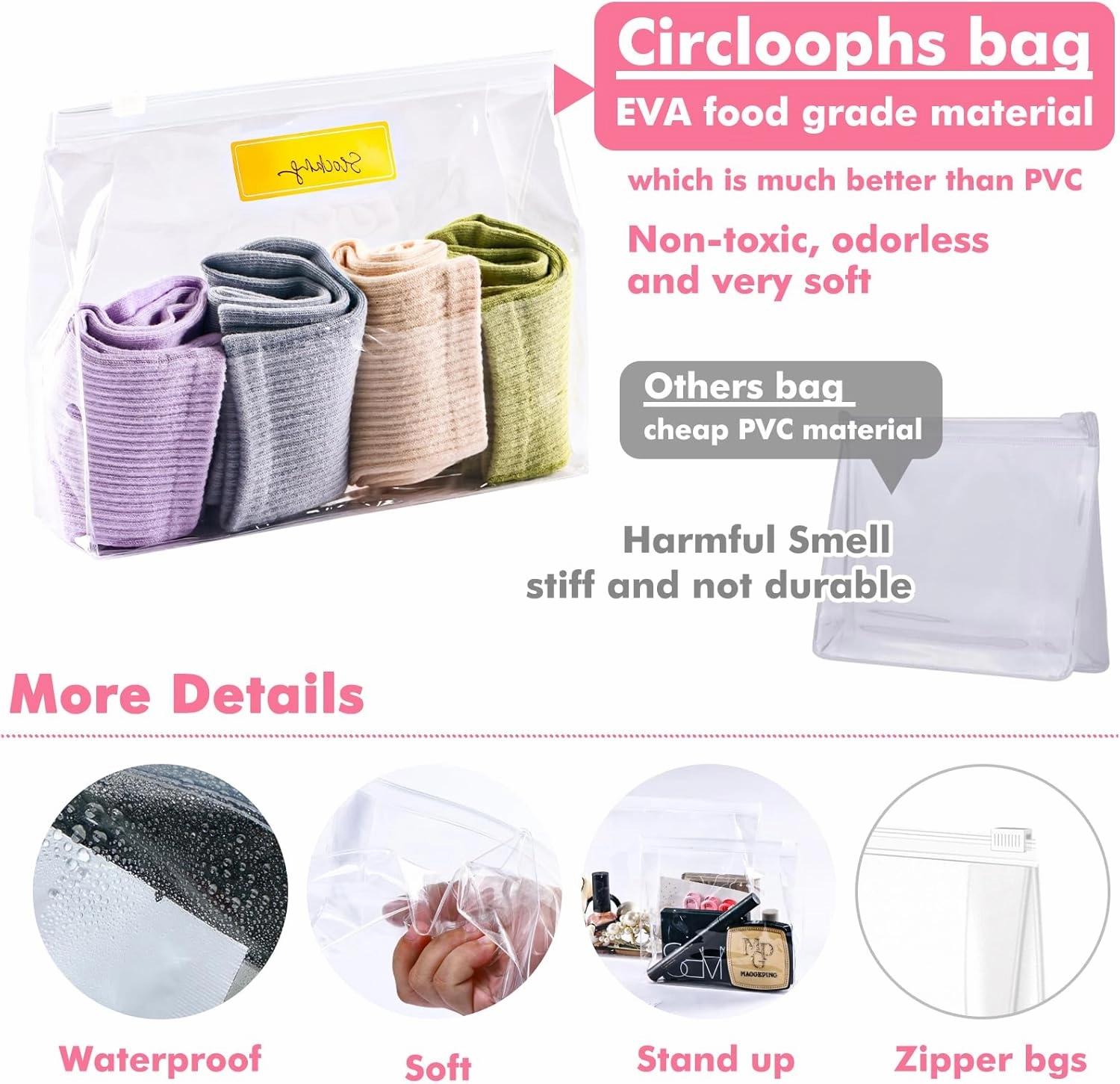 Circloophs 30 Pack Mini Clear Makeup Bag Organizer Cosmetic Zipper Pouch Travel Pouches for Toiletries Transparent EVA Reusable Wash Bags Waterproof Plastic Clear Gift Bags Bulk, 6" x 5" x 1.5"