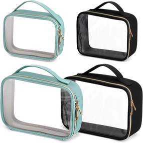 Clear Makeup Bags, 4 Pcs TSA Approved Toiletry Bag Quart Size Clear Compliant Bag Airport Airline PVC Travel Cosmetic Bag for Women Men Traveling