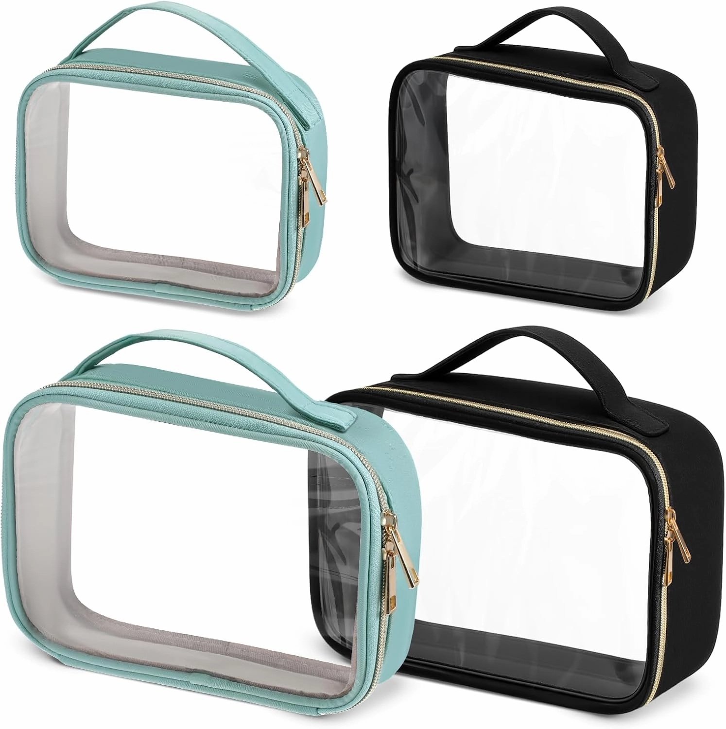 Clear Makeup Bags, 4 Pcs TSA Approved Toiletry Bag Quart Size Clear Compliant Bag Airport Airline PVC Travel Cosmetic Bag for Women Men Traveling