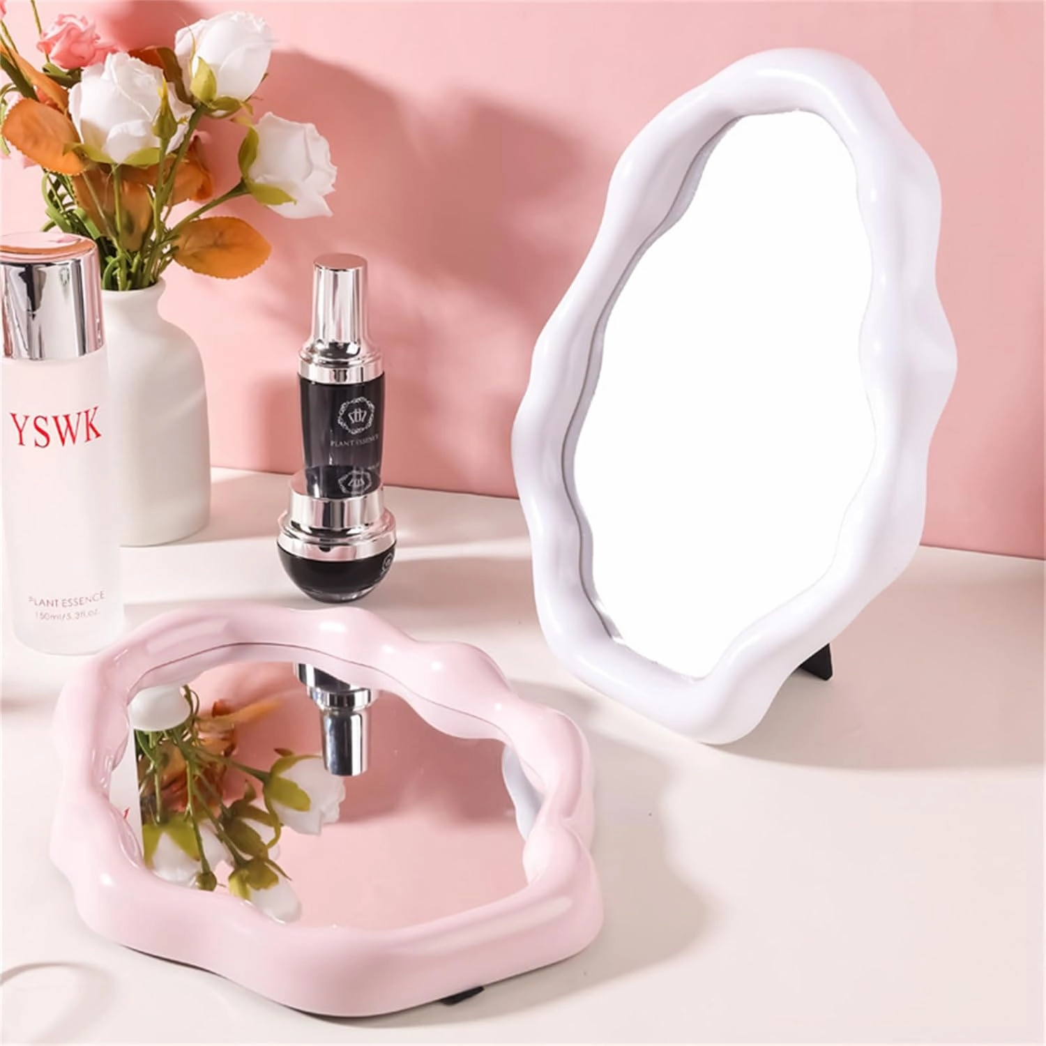 Cloud Desktop Mirror Makeup Mirror Touch up Mirror Irregular Shaped Makeup Mirror Portable Mirror (White)