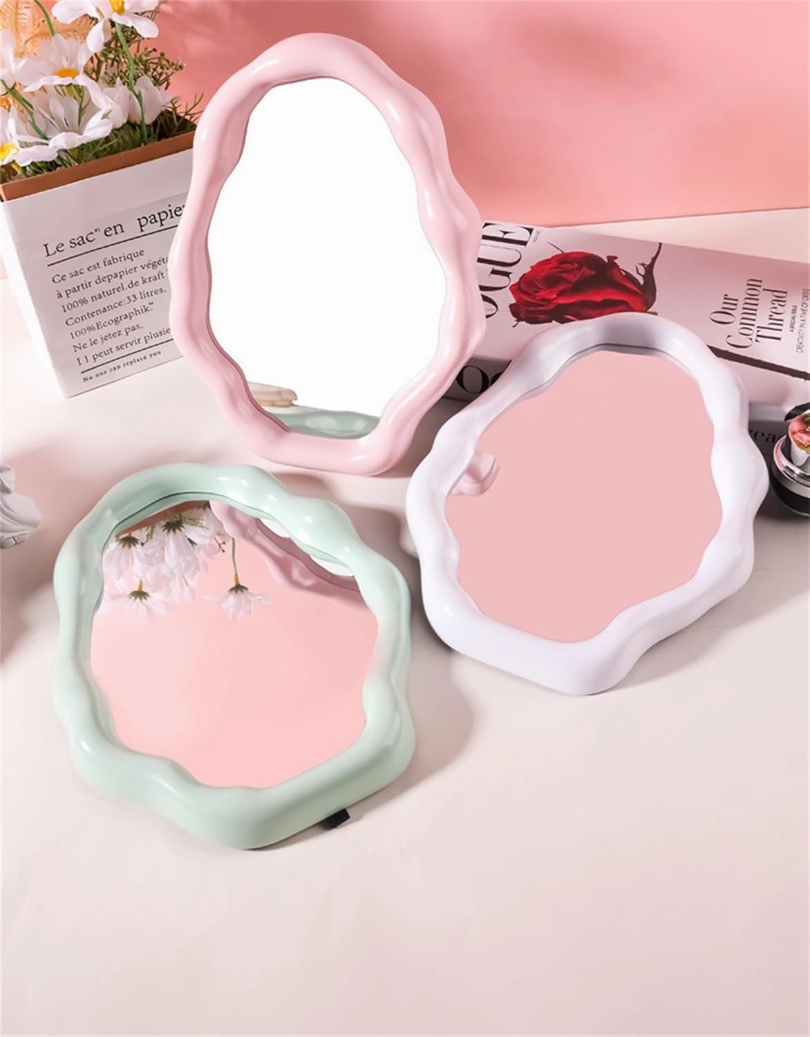 Cloud Desktop Mirror Makeup Mirror Touch up Mirror Irregular Shaped Makeup Mirror Portable Mirror (White)