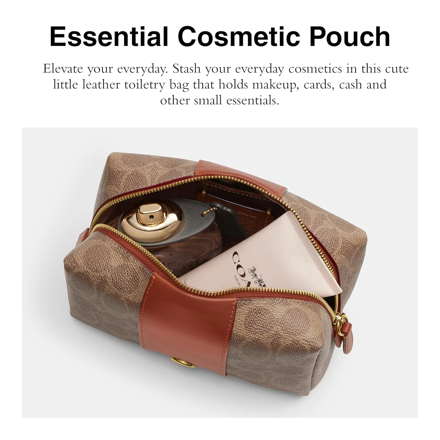 Coach Women's Essential Cosmetic Pouch Bag, Tan Caramel, One Size