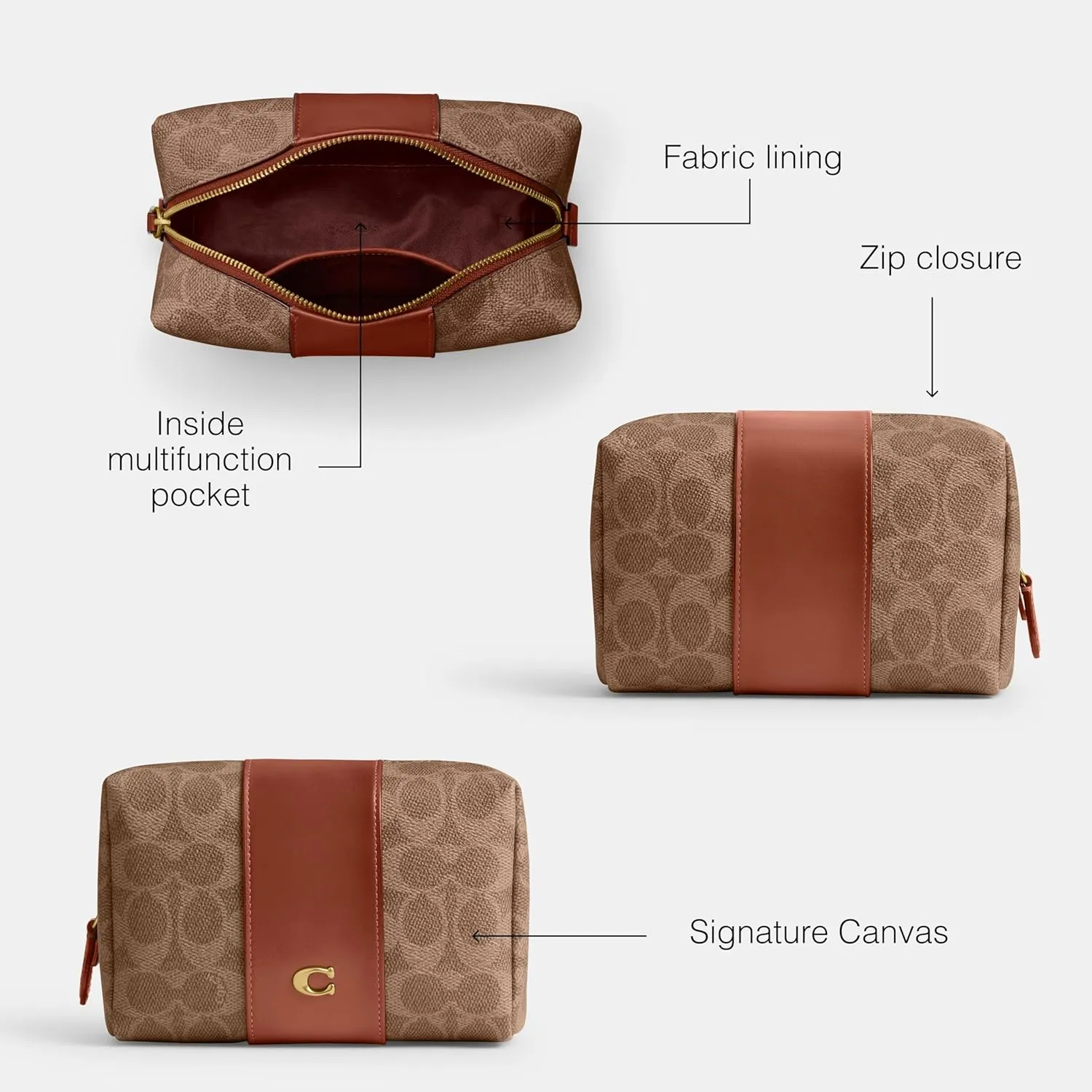 Coach Women's Essential Cosmetic Pouch Bag, Tan Caramel, One Size