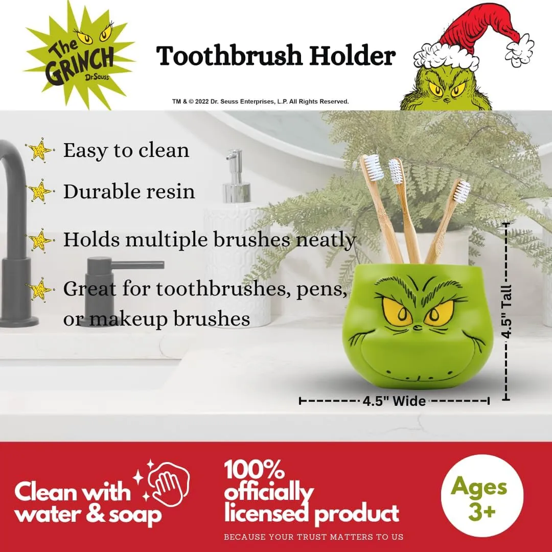 Collectibles Dr. Seuss' The Grinch Holiday Christmas Toothbrush Holder - Makeup Brushes/Pens Tumbler, (Officially Licensed Product) by Franco