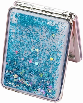 Compact Mirror Travel Pocket Makeup Mirror for Women, Purse Szie, Cosmetic Mirror Folding Magnifying Beauty Mirror - Blue, Square