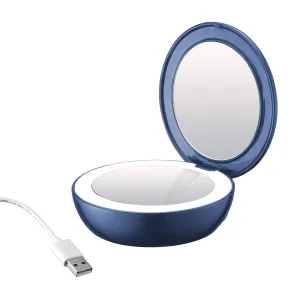 Conair Lighted Makeup Mirror with Magnification, Compact Mirror, 1/3X Magnifying Mirror, Travel Mirror with Light, Rechargeable in Blue