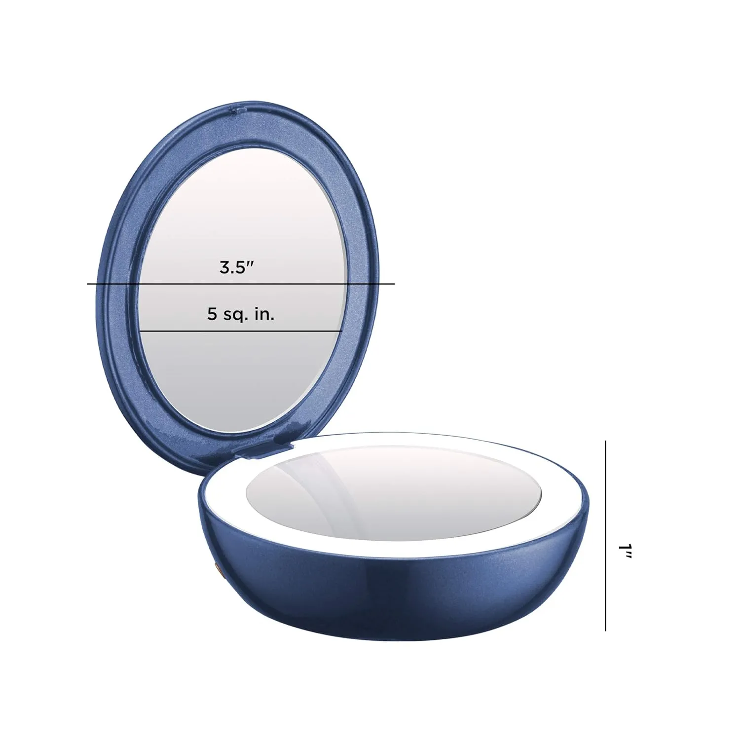 Conair Lighted Makeup Mirror with Magnification, Compact Mirror, 1/3X Magnifying Mirror, Travel Mirror with Light, Rechargeable in Blue