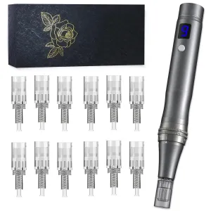 Cordless Permanent Makeup Machine with 12pcs Cartridges for Miroblading（Grey）
