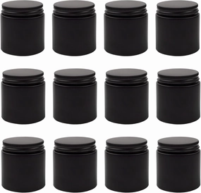 Cornucopia 4oz Black Coated Glass Jars (12-Pack); Cosmetic Jars with Black Metal Lids and Black Matte Exterior, 4-Ounce