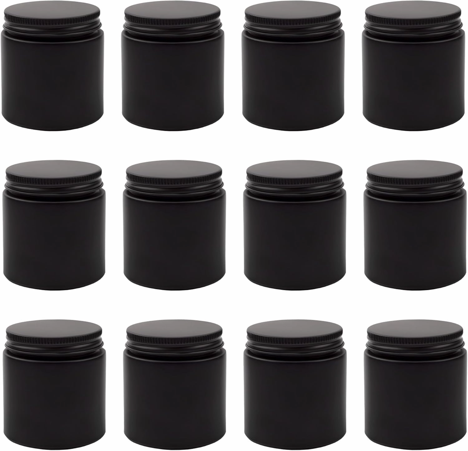 Cornucopia 4oz Black Coated Glass Jars (12-Pack); Cosmetic Jars with Black Metal Lids and Black Matte Exterior, 4-Ounce
